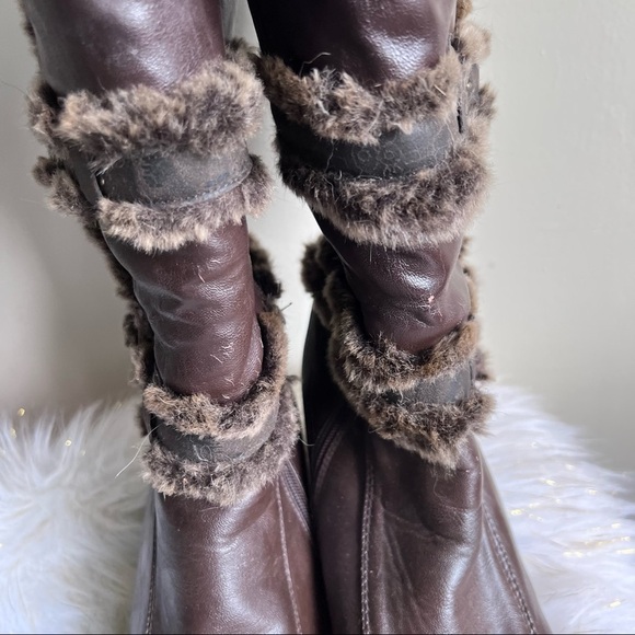 DPN Collection brown fur lined wedge boots shoes 10M - Picture 4 of 14